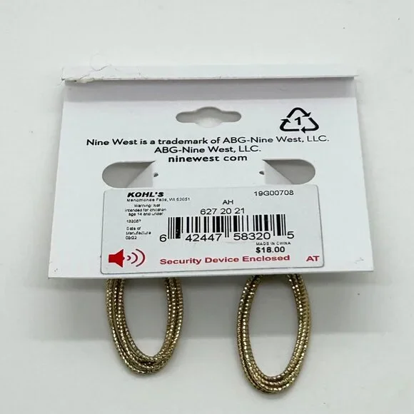 Nine West Gold-Tone Textured Oval Drop Earrings With Leverback Closure - Picture 3 of 11